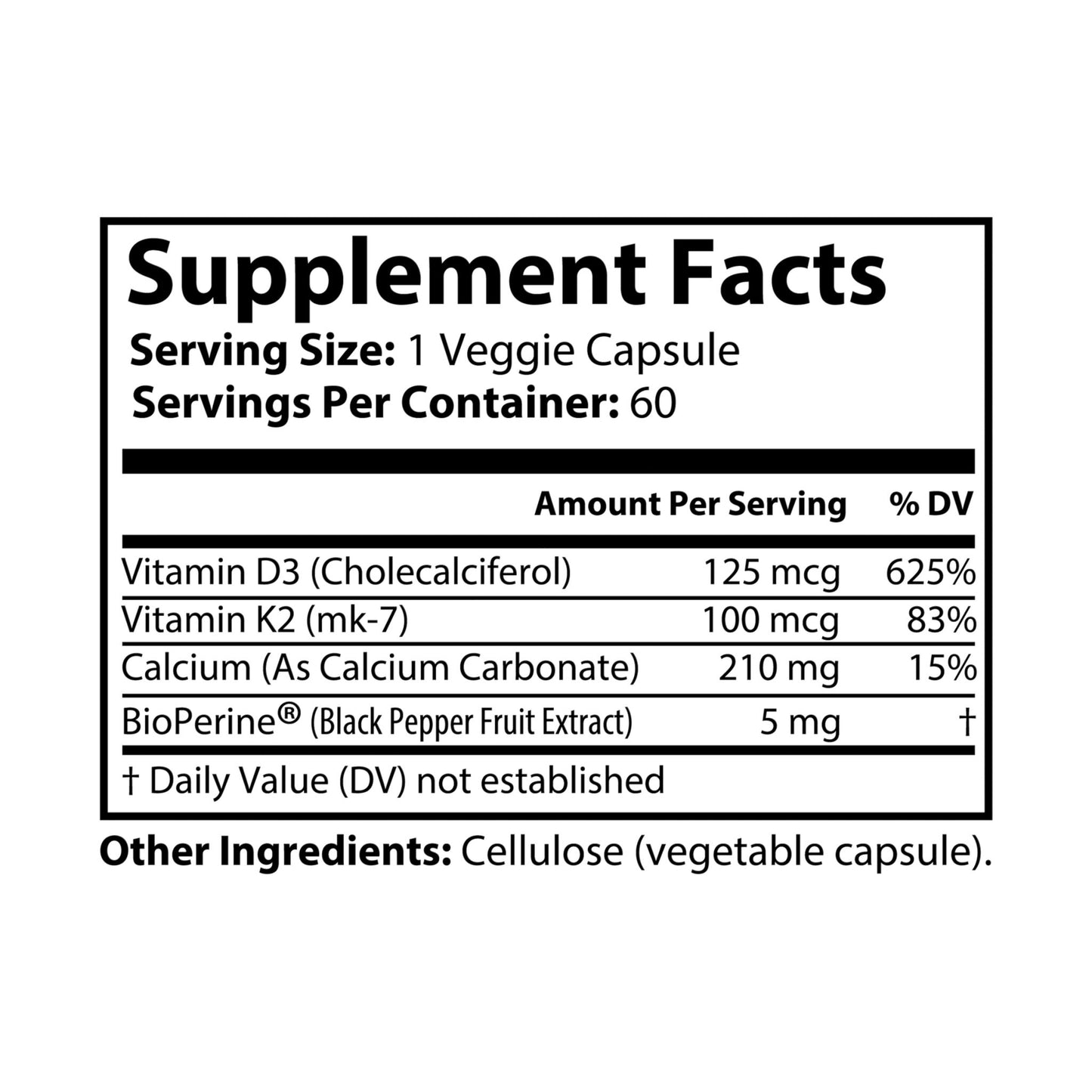 Vitamin K2 + D3 Supplement with Calcium & BioPerine® for Muscle, Bone & Performance Support